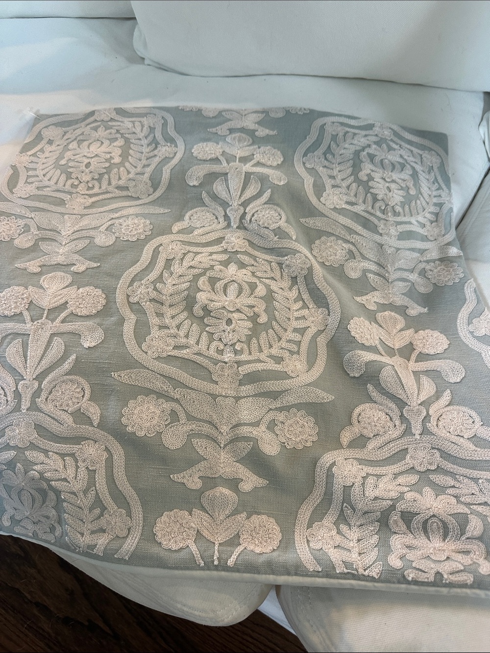 Ballard Designs Embroidered Light green (Spa) Throw Pillow Cover New
